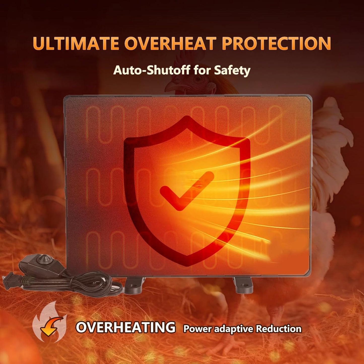 Large Chicken Coop Heater - Automatic Overheat Shutoff - 140W 150–190°F