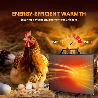 Large Chicken Coop Heater - Automatic Overheat Shutoff - 140W 150–190°F